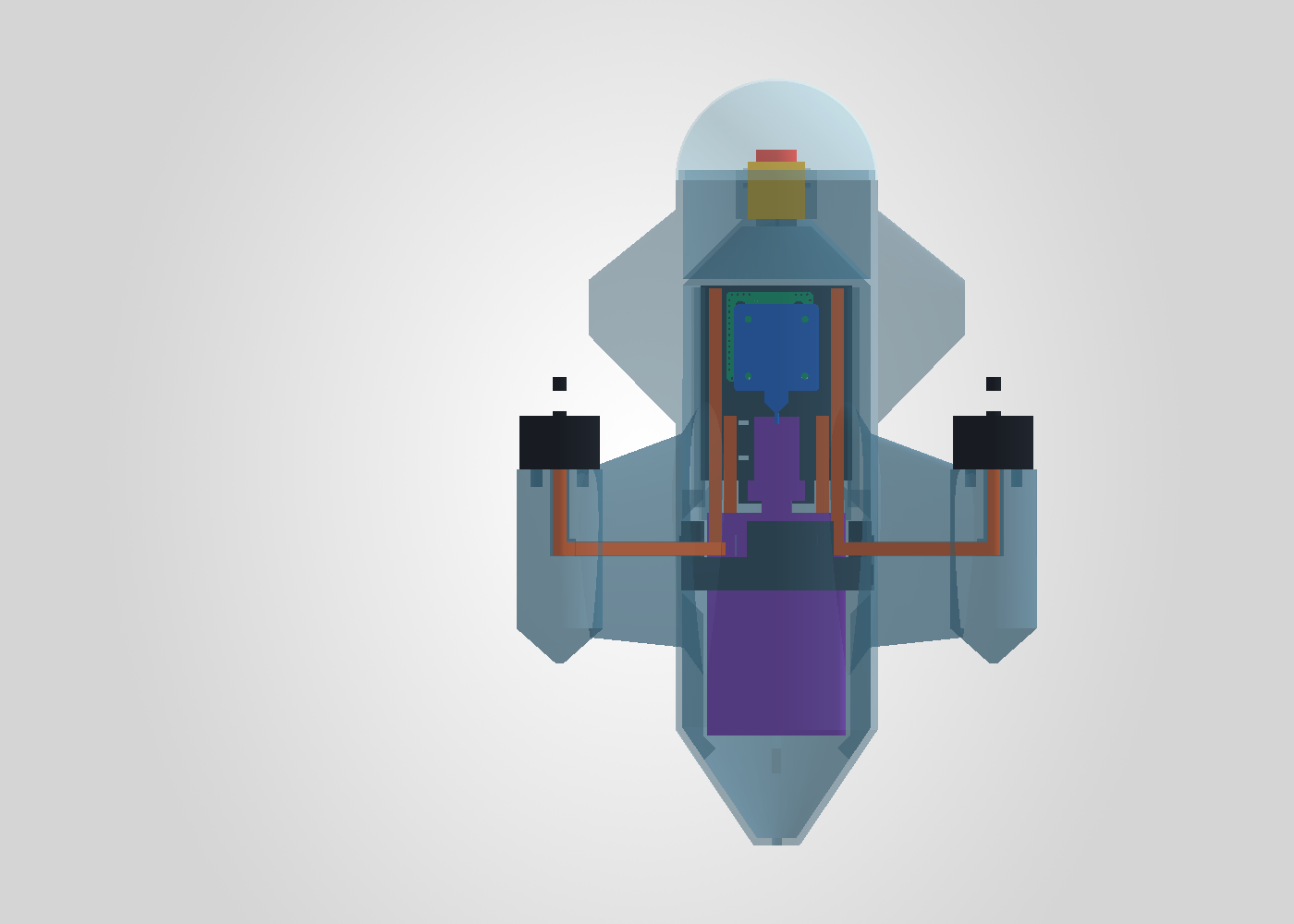 Peregrine Mini transparent CAD view showing internal cable routing